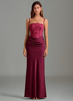 Azazie Emilia Bridesmaid Dresses Burgundy Mermaid Strapless Stretch Satin Dress image5