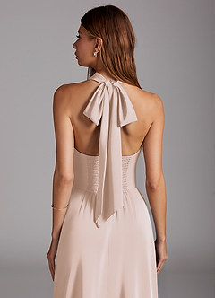 Azazie Myra Bridesmaid Dresses Blushing Pink A-Line Side Slit Stretch Satin Dress image2