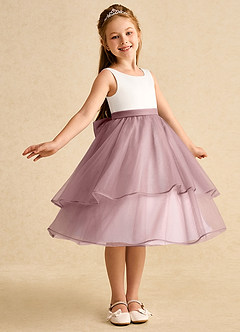 Azazie Rene Flower Girl Dresses Ivory Dusty Rose A-Line Bow Tulle Dress image1