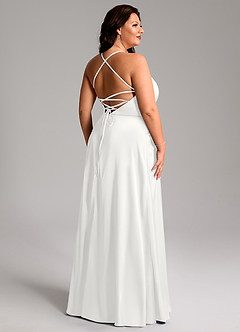 Azazie Mei Bridesmaid Dresses White A-Line V-Neck Stretch Satin Dress image11