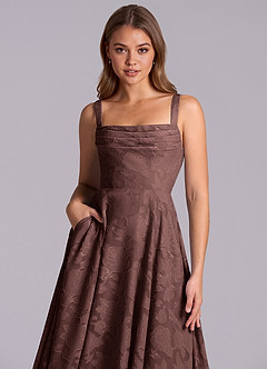 Azazie Shaude Bridesmaid Dresses Espresso A-Line Pleated Floral Burnout Dress image3
