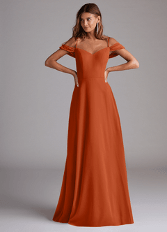 Azazie Marley Brautjungfernkleider Wandelbar A-Linie Schulterfrei Chiffon Kleid Gebranntes Orange image4