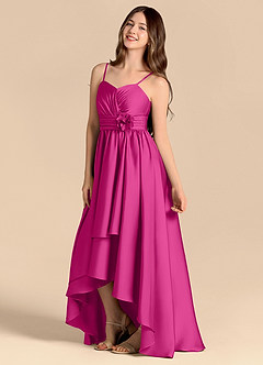 Azazie Catalina Junior Abito A-Line in Raso Elasticizzato Scollo a Cuore Fucsia image7