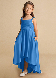 Azazie Kat Flower Girl Dresses Blue Jay A-Line Pleated Matte Satin Dress image6