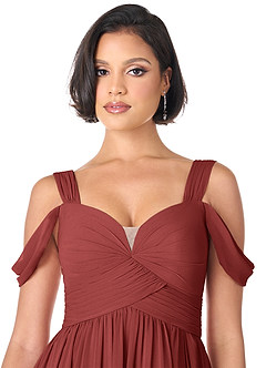 Azazie Lianne Bridesmaid Dresses Terracotta A-Line Off the Shoulder Chiffon Dress image5