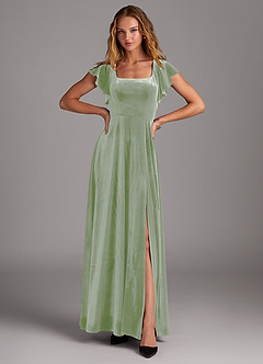 Azazie Bondi Bridesmaid Dresses Dusty Sage A-Line Side Slit Velvet Dress image4