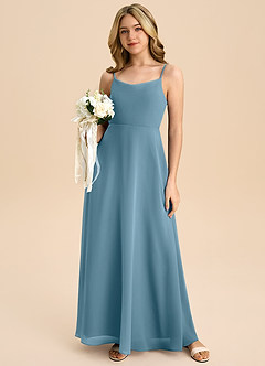 Azazie Shale Junior Bermuda A-Line Bow Chiffon Dress image5