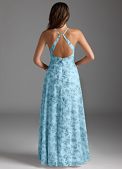 Azazie Davis Abiti da Damigella Abito A-Line in Chiffon con Scollo a V Blue Fern Floral image6