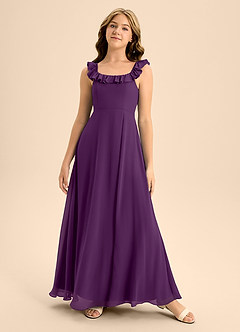 Azazie Callie Junior Abito A-Line in Chiffon Increspato Uva image5