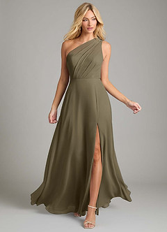 Azazie Phaedra Bridesmaid Dresses Willow Green A-Line One Shoulder Chiffon Dress image4
