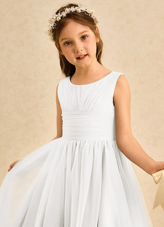 Azazie Macaron Robe Demoiselle D'honneur Fillette Robe Trapèze en Tulle Plissée Ivoire image5