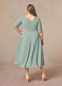 Azazie Naomi At-home Try On Dresses Agave A-Line Boatneck Pleated Chiffon Dress image11