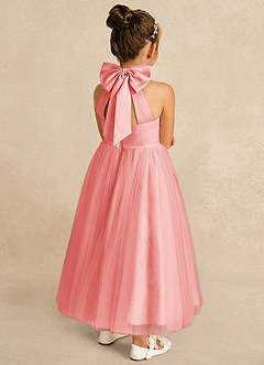 Azazie Bev Flower Girl Dresses Coral A-Line Convertible Tulle Dress image6