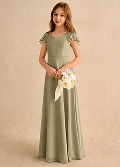Azazie Nari Girls Formal Flower Girl Dresses Moss Green A-Line with Sleeves Chiffon Dress image3
