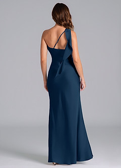 Azazie Driea Bridesmaid Dresses Dark Navy Mermaid One Shoulder Stretch Satin Dress image2