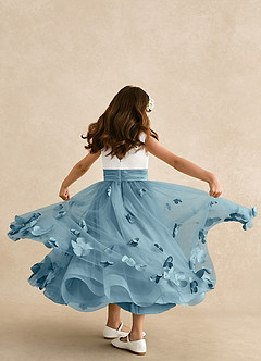 Azazie Vi vestidos de niña de las flores Vestido de Azul Malhumorado de Tul de Corte en A con Sin mangas image3