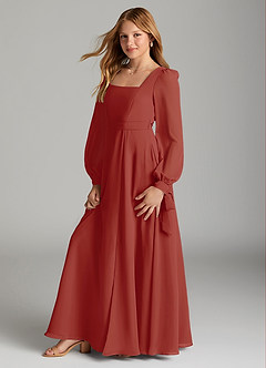 Azazie Leonia Junior Terracotta A-Line with Pockets Chiffon Dress image4