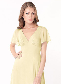 Azazie Kimber Bridesmaid Dresses Lemon Sorbet A-Line Flounce Sleeve Chiffon Dress image5