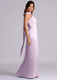 Azazie Philana Bridesmaid Dresses Frosted Lilac A-Line One Shoulder Stretch Satin Dress image3