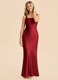 Azazie Agustina Junior Scarlet Sheath Pleated Stretch Satin Dress image3