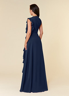 Azazie Narine Mother of the Bride Dresses Dark Navy A-Line High Neckline Pleated Chiffon Dress image5