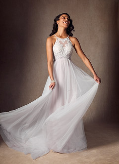 Azazie Odell Wedding Dresses Lavender Mist A-Line Halter Sequins Tulle Dress image8