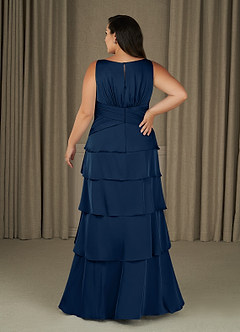 Azazie Viola vestidos de madre de la novia Vestido de Azul Marino Oscuro de Satén Elástico de Corte En A con Plisado image7
