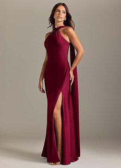 Azazie Kinsley Bridesmaid Dresses Burgundy Mermaid Side Slit Stretch Satin Dress image3