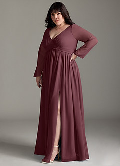Azazie Teton Maternity Bridesmaid Dresses A-Line Long Sleeve Chiffon Floor-Length Dress image10
