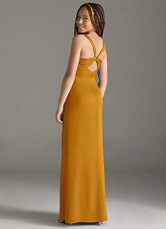Azazie Mero Junior Butterscotch Mermaid Pleated Stretch Satin Dress image2