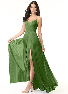 Azazie Vini Jurken voor bruidsmeisjes Jurk van Chiffon met A-Lijn V-hals geplooid Basilicum image3