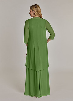 Azazie Manuella Mère de la mariée Robes Robe Trapèze en Mousseline de soie Col V plissé Basilic image2