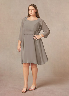 Azazie Shirley Mother of the Bride Dresses Taupe A-Line Scoop Pleated Chiffon Dress image10