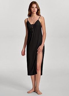 front Woven Cotton Lace Trim Midi Slip Nightgown