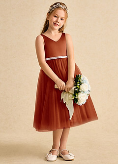 Azazie Firefly vestidos de niña de las flores Vestido de Pimenton de Satin Mate de Corte En A con Lazo image3