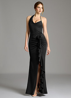 Azazie Gwyneth Bridesmaid Dresses Black Mermaid Pleated Premium Stretch Jersey Dress image1