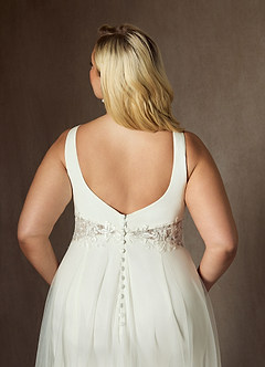 Azazie Ebony Abiti da Sposa Abito A-Line in Raso con Retro in Crepe Lustrini Crema image13