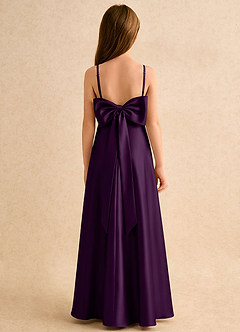 Azazie Joella Girls Formal Flower Girl Dresses Grape A-Line Pleated Stretch Satin Dress image1