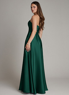 Azazie Meleena Bridesmaid Dresses Emerald A-Line Strapless Stretch Satin Dress image3