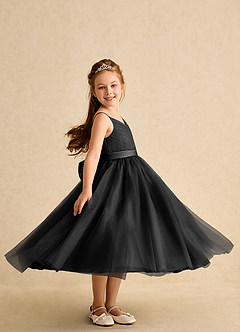 Azazie Patootie vestidos de niña de las flores Vestido de Negro de Tul de Corte En A con Tirante Espagueti image3