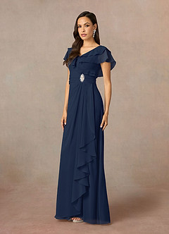 Azazie Snapdragon vestidos de madre de la novia Vestido de Azul Marino Oscuro de Gasa de Corte En A con Cuello en V image2