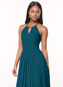 Azazie Cherish Bridesmaid Dresses Ink Blue A-Line Pleated Chiffon Dress image1