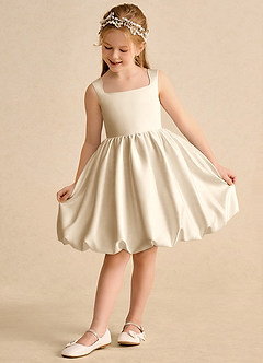Azazie Nirvana vestidos de niña de las flores Vestido de Champán de Satin Mate de Princesa con Volante image3
