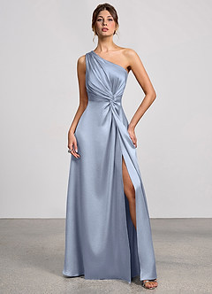 Eulalie Dusty Blue Luminous Satin Maxi Dress image2