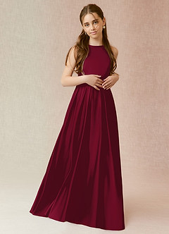 Azazie Arianthe Junior Burgundy A-Line with Pockets Stretch Satin Dress image2
