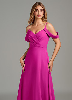 Azazie Julianne Brautjungfernkleider Eine Linie Schulterfrei Chiffon Kleid Fuchsia image2