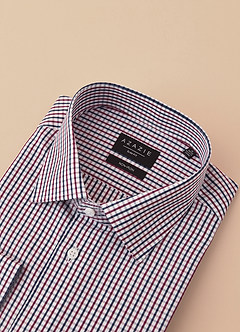 front Aiden Blue Red Contrast 100% Cotton Non-Iron Striped Dress Shirt