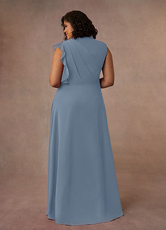 Azazie Narine Kleider für die Brautmutter A-Linie Hoher Halsausschnitt Gefaltet Chiffon Kleid Staubblau image12