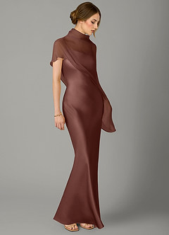 Azazie Jaleesa Bridesmaid Dresses Espresso A-Line High Neck Stretch Satin Dress image3