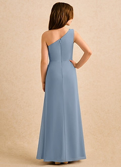 Azazie Sophie Girls Formal Robe Demoiselle D'honneur Fillette Robe Fourreau en Mousseline de soie Une épaule Bleu Poussiéreux image3